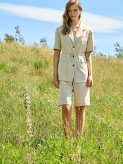 JDY Cream Linen Mix Bermuda Shorts - Image 1 of 6