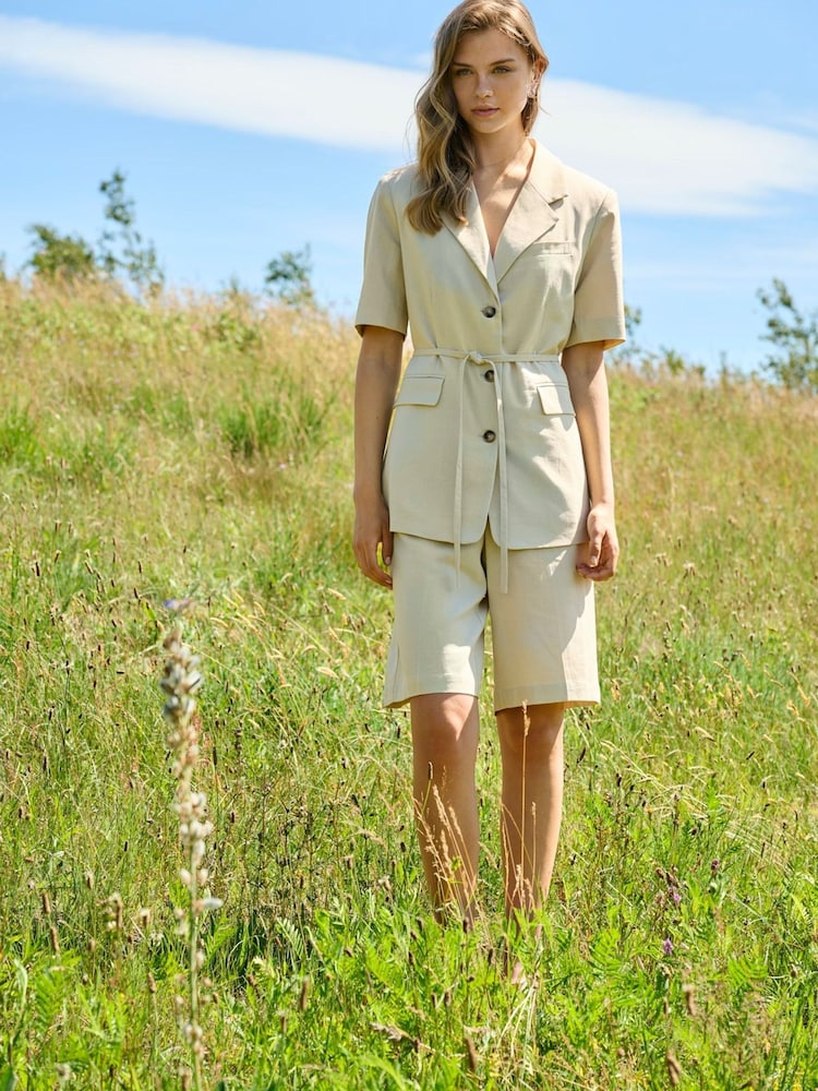 JDY Cream Linen Mix Bermuda Shorts - Image 1 of 6