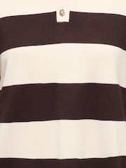 JDY Cream Short Sleeve Stripe Knitted Polo With Button Detail - Image 3 of 3