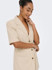 JDY Cream Linen Mix Short Sleeve Blazer With Tie Waist - Image 3 of 7