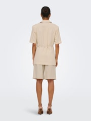 JDY Cream Linen Mix Short Sleeve Blazer With Tie Waist - Image 5 of 7