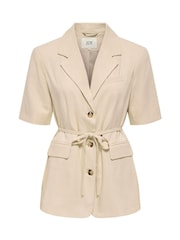 JDY Cream Linen Mix Short Sleeve Blazer With Tie Waist - Image 6 of 7