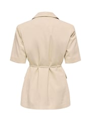 JDY Cream Linen Mix Short Sleeve Blazer With Tie Waist - Image 7 of 7