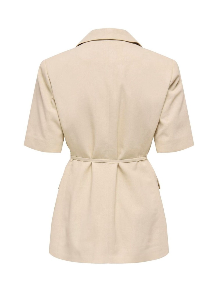 JDY Cream Linen Mix Short Sleeve Blazer With Tie Waist - Image 7 of 7