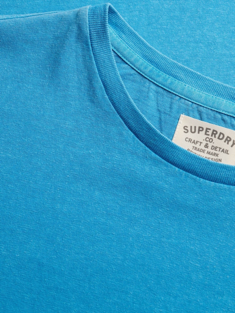 SUPERDRY Blue Classic Cotton Linen Pocket T-Shirt - Image 7 of 7