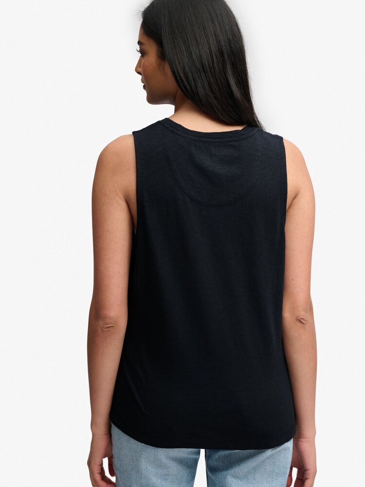 SUPERDRY Blue Scoop Neck Tank Vest - Image 2 of 6 SUPERDRY Blue Scoop Neck Tank Vest - Image 2 of 6