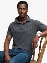 Superdry Grey Classic Cotton Linen Polo Shirt - Image 1 of 7