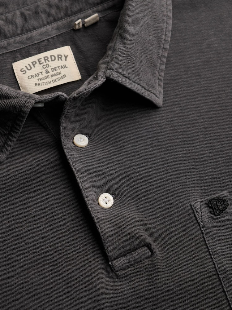 Superdry Grey Classic Cotton Linen Polo Shirt - Image 7 of 7