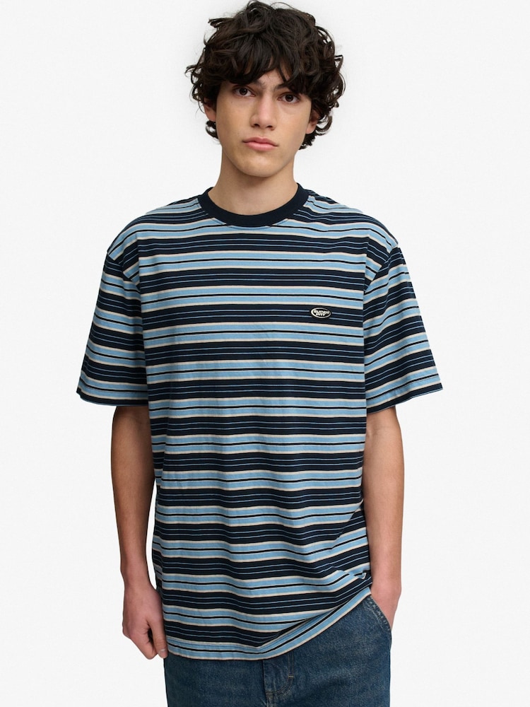 SUPERDRY Blue Oversized Stripe T-Shirt - Image 1 of 7