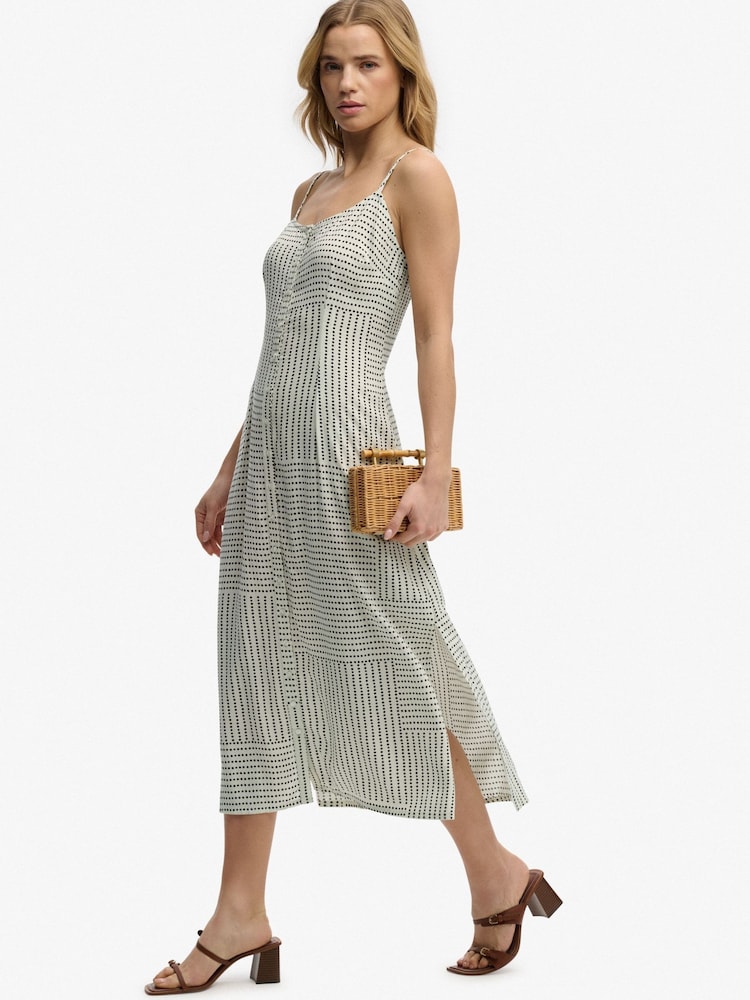 SUPERDRY White Print Button Down Cami Midi Dress - Image 2 of 8 SUPERDRY White Print Button Down Cami Midi Dress - Image 2 of 8