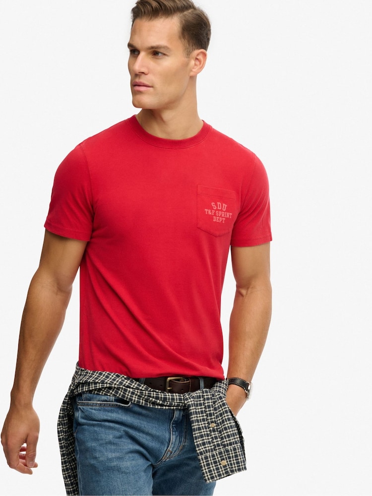 SUPERDRY Red Vintage Prep Relaxed Pocket T-Shirt - Image 1 of 7