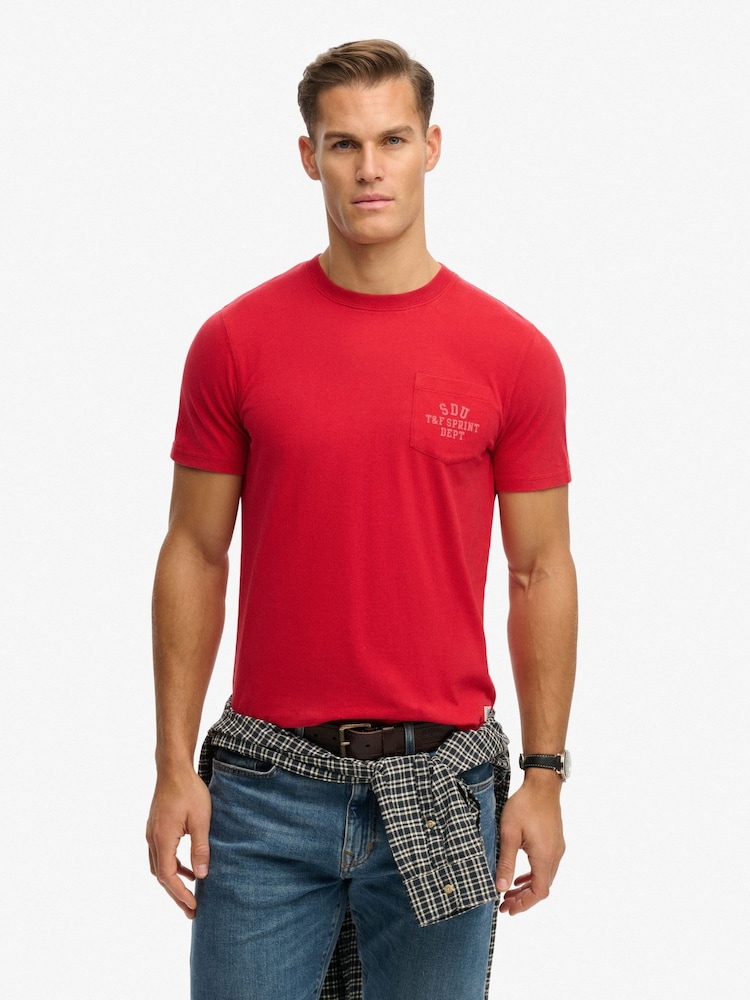 SUPERDRY Red Vintage Prep Relaxed Pocket T-Shirt - Image 2 of 7