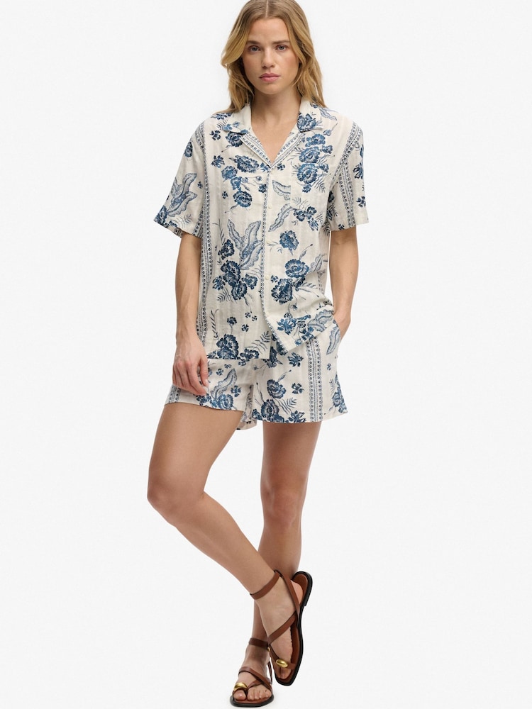 SUPERDRY Cream SUPERDRY Cotton Printed Beach Shorts - Image 2 of 8