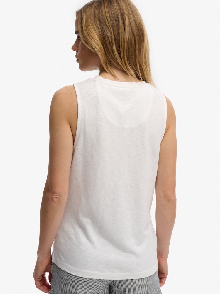 SUPERDRY White Scoop Neck Tank Vest - Image 2 of 7 SUPERDRY White Scoop Neck Tank Vest - Image 2 of 7