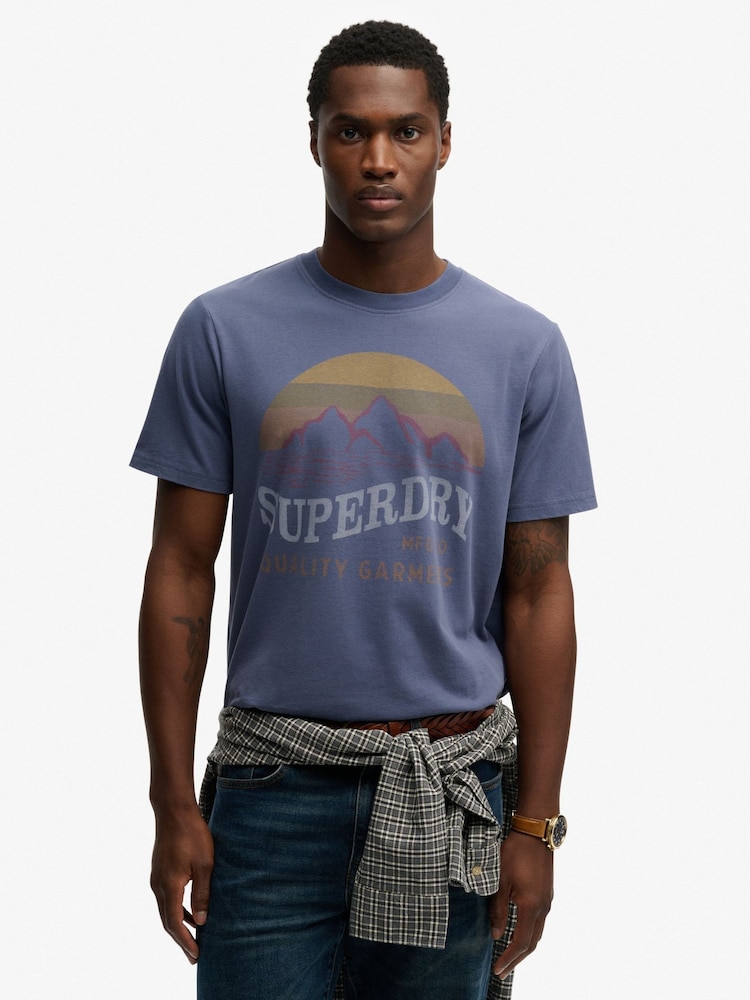 Синий - Свободная футболка Superdry Outdoors Mountain - Изображение 1 6