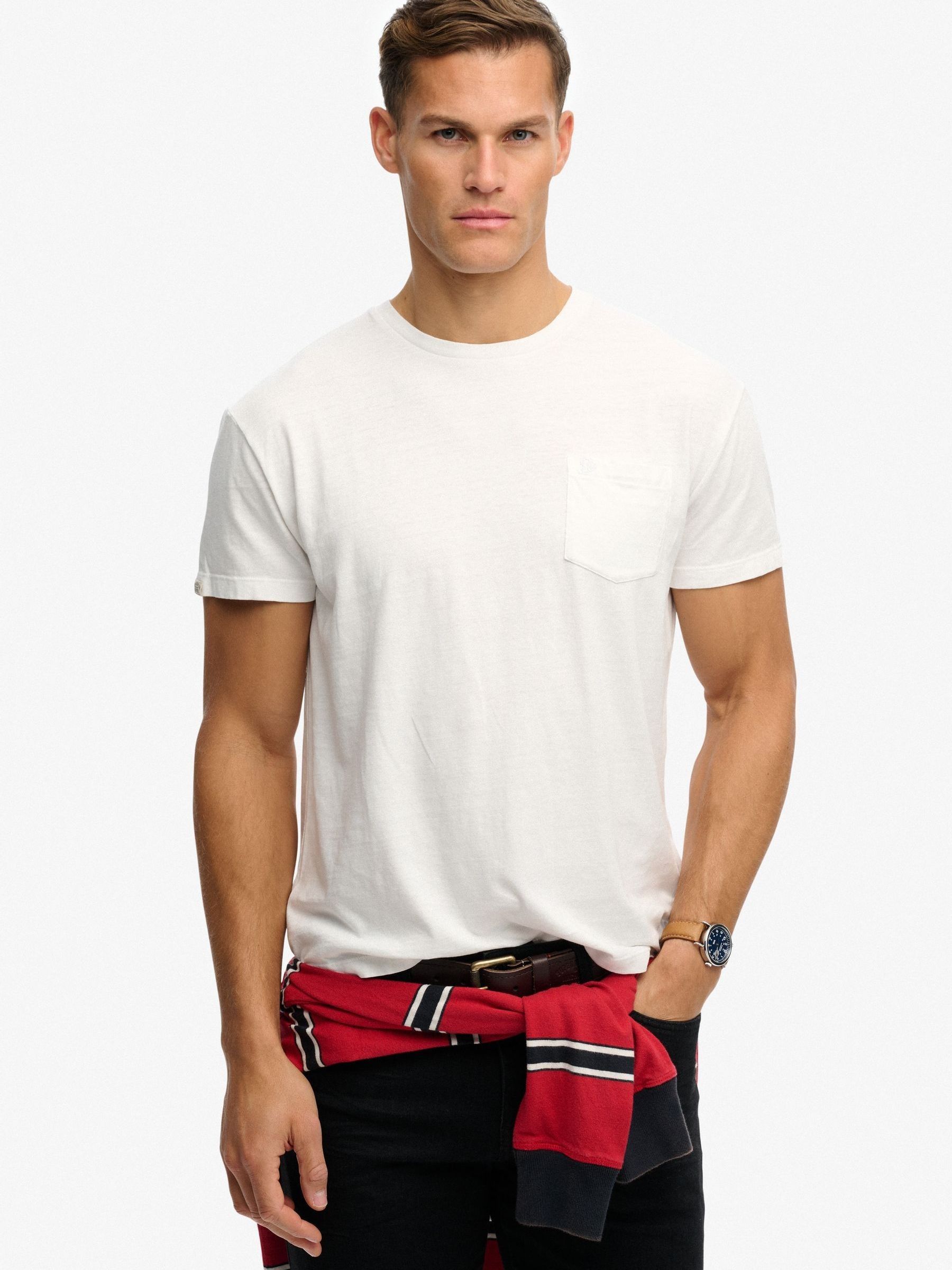 Superdry Men's White Linen T-Shirt With Pocket Classic - Image 2