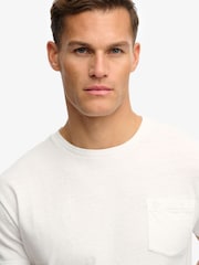 SUPERDRY White Classic Cotton Linen Pocket T-Shirt - Image 4 of 5