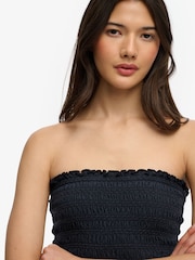 SUPERDRY Blue Smocked Jersey Bandeau Top - Image 3 of 7