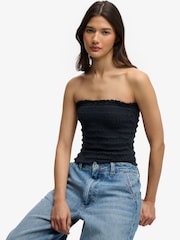 SUPERDRY Blue Smocked Jersey Bandeau Top - Image 4 of 7