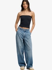 SUPERDRY Blue Smocked Jersey Bandeau Top - Image 6 of 7