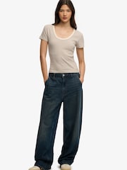 Superdry Brown Athletic Essentials Striped Short Sleeve Top - Image 4 of 5