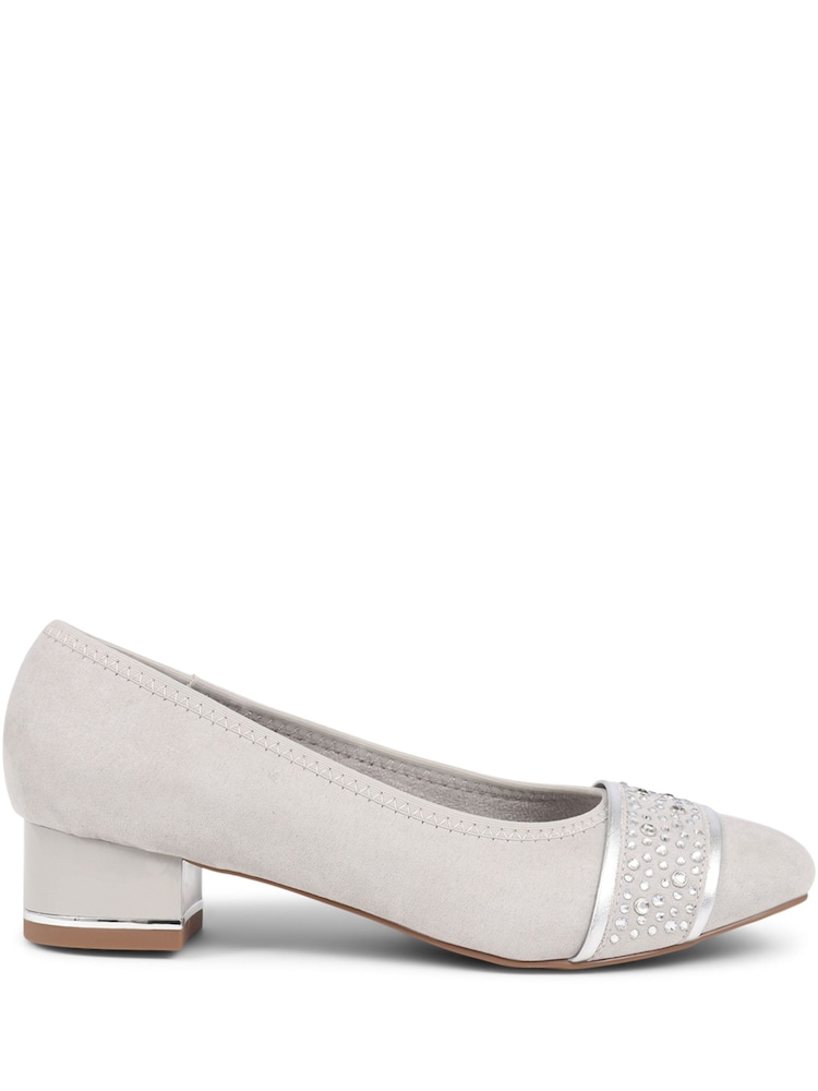 Pavers Light Grey Block Heeled Court Shoes - Image 2 of 5