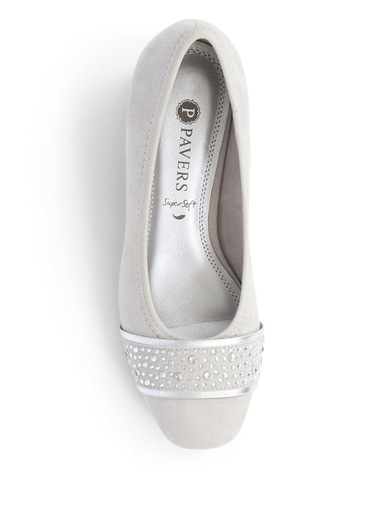 Pavers Light Grey Block Heeled Court Shoes - Image 5 of 5