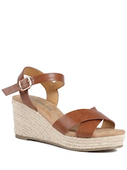 Pavers Brown Wide Fit Espadrille Wedge Sandals - Image 1 of 5