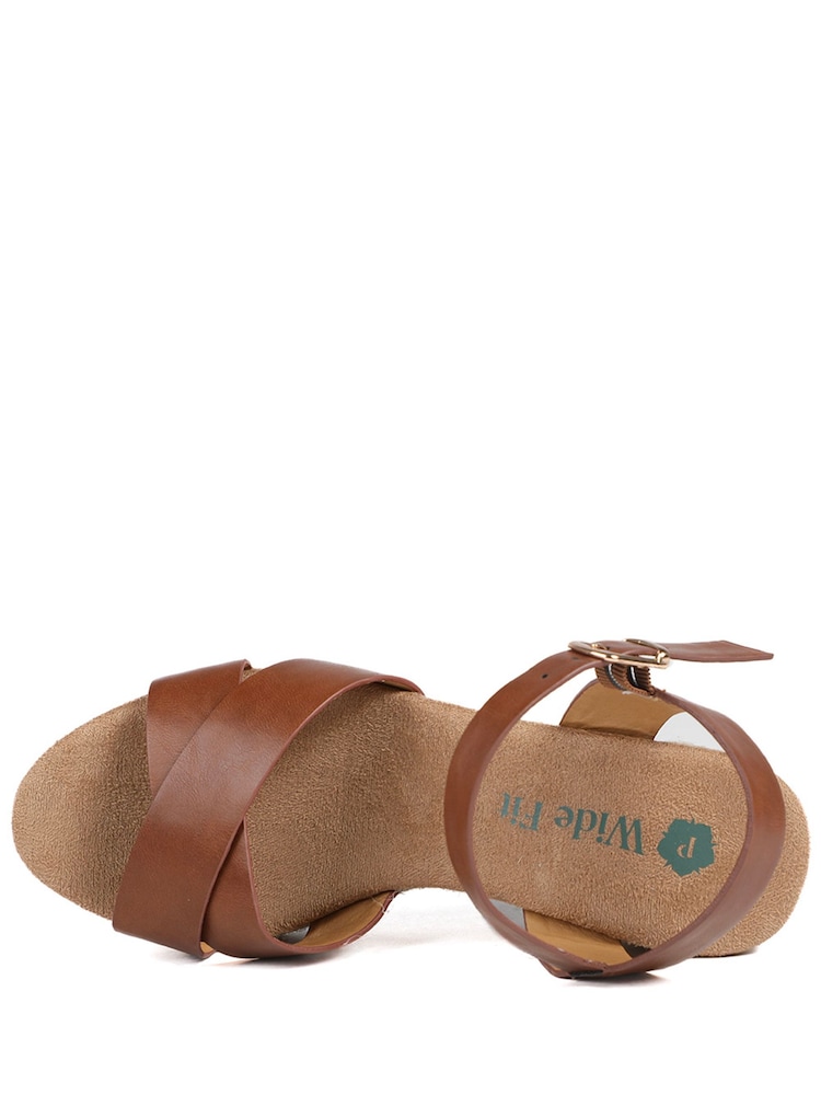 Pavers Brown Wide Fit Espadrille Wedge Sandals - Image 5 of 5