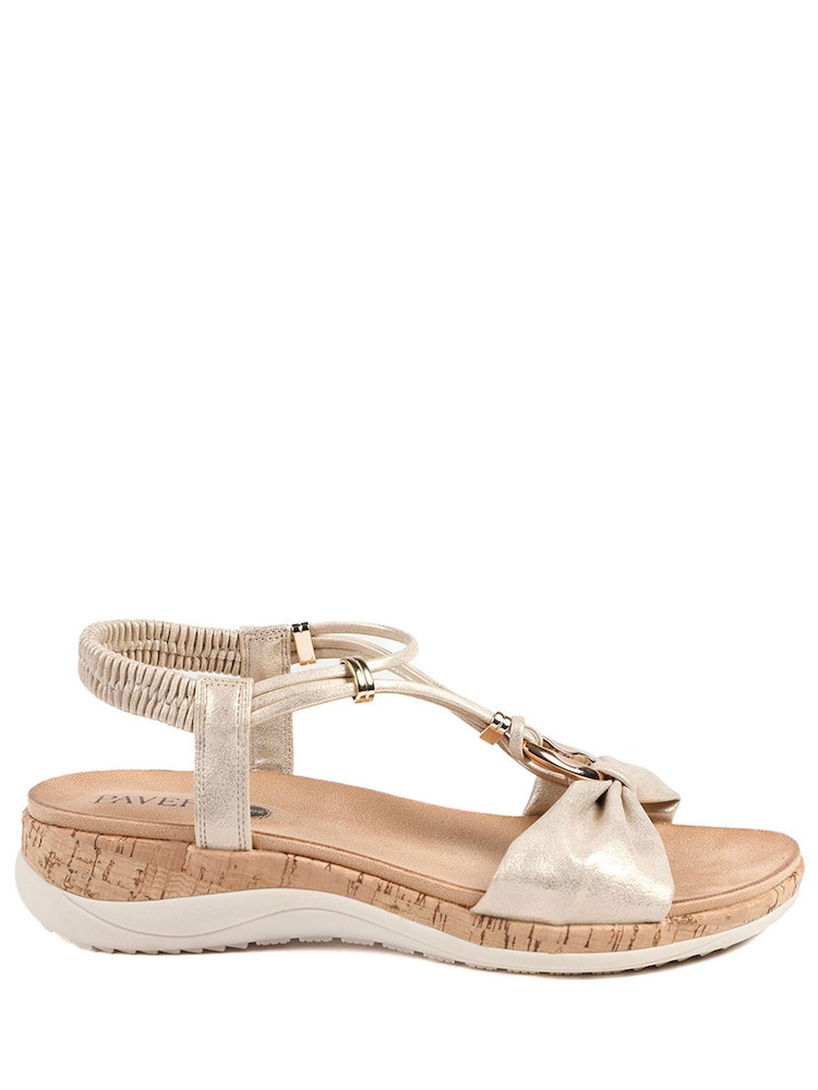 Pavers Soft Gold Wide Fit Wedge Heel Elasticated Sandals - Image 2 of 5