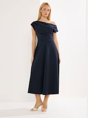 Star by Julien MacDonald Blue Draped Midi Skater Dress - Image 1 of 5