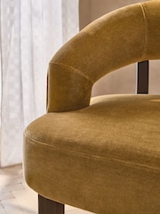 Relaxed Chenille Dark Ochre Yellow Dark Wood Leg Remi Bar Stool - Image 2 of 9