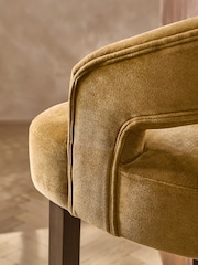 Relaxed Chenille Dark Ochre Yellow Dark Wood Leg Remi Bar Stool - Image 4 of 9