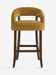 Relaxed Chenille Dark Ochre Yellow Dark Wood Leg Remi Bar Stool - Image 5 of 9