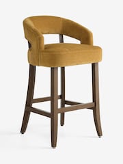 Relaxed Chenille Dark Ochre Yellow Dark Wood Leg Remi Bar Stool - Image 6 of 9