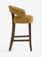Relaxed Chenille Dark Ochre Yellow Dark Wood Leg Remi Bar Stool - Image 7 of 9