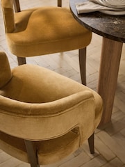 Set of 2 Relaxed Chenille Dark Ochre Yellow Dark Wood Leg Remi Dining Chairs - Image 2 of 7