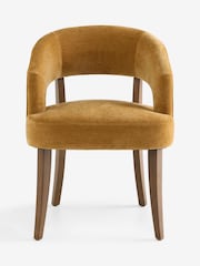Set of 2 Relaxed Chenille Dark Ochre Yellow Dark Wood Leg Remi Dining Chairs - Image 3 of 7