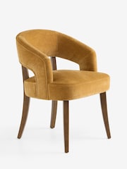 Set of 2 Relaxed Chenille Dark Ochre Yellow Dark Wood Leg Remi Dining Chairs - Image 5 of 7