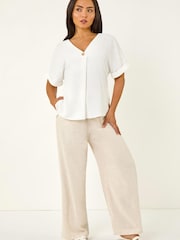 Roman White Petite One Buttoned V-Neck Top - Image 2 of 5