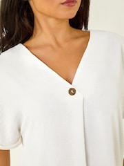 Roman White Petite One Buttoned V-Neck Top - Image 5 of 5