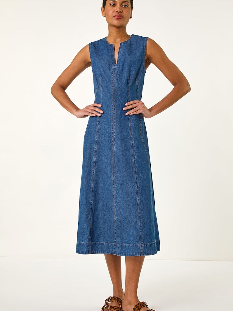 Roman Blue Panel Detail Midi Dress - Image 2 of 5
