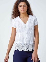 Roman White Cotton Embroidered Crinkle Blouse - Image 1 of 5
