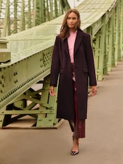 Қара - Love & Roses Faux Wool Crombie Coat - 5суретінің 1 суреті