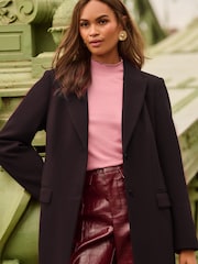 Қара - Love & Roses Faux Wool Crombie Coat - 5суретінің 2 суреті