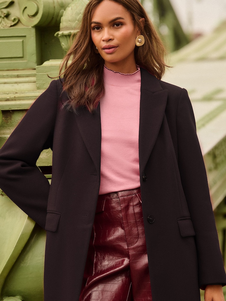 Қара - Love & Roses Faux Wool Crombie Coat - 5суретінің 2 суреті