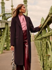Қара - Love & Roses Faux Wool Crombie Coat - 5суретінің 3 суреті