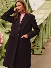 Қара - Love & Roses Faux Wool Crombie Coat - 5суретінің 4 суреті