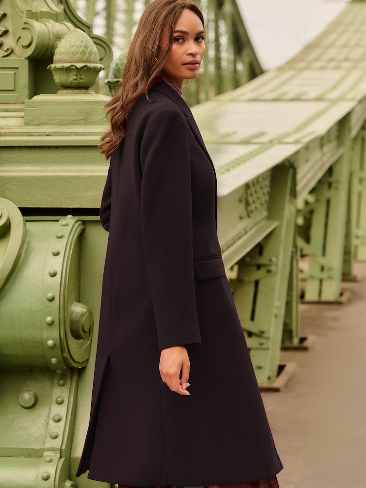 Қара - Love & Roses Faux Wool Crombie Coat - 5суретінің 5 суреті