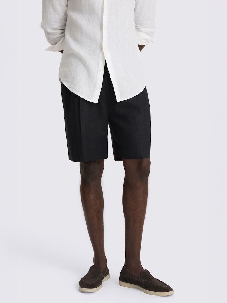 MOSS Black Linen-Blend Shorts - Image 1 of 4
